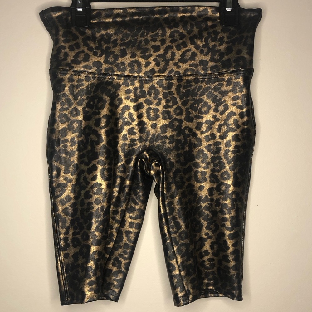 Spanx Faux Leather Leopard Animal Print Woman’s Small Biker Shorts